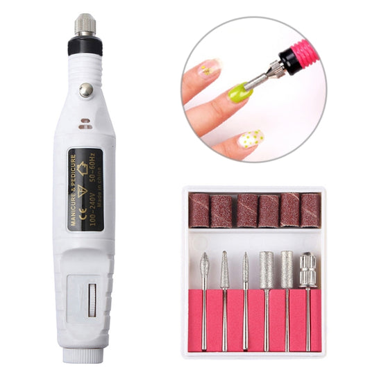 1 Set Power Professional Electric Manicure Machine Pen Pedicure Nail File Nail Tools 6 bits Drill Nail Drill Machine(US White) - Grinding Tools & Accessories by PMC Jewellery | Online Shopping South Africa | PMC Jewellery | Buy Now Pay Later Mobicred