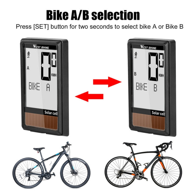 WEST BIKING Wireless Solar Code Table Mountain Road Bike Large Character Code Table Five Language Waterproof Speedometer - Speedometers by PMC TechLife | Online Shopping South Africa | PMC TechLife | Buy Now Pay Later Mobicred