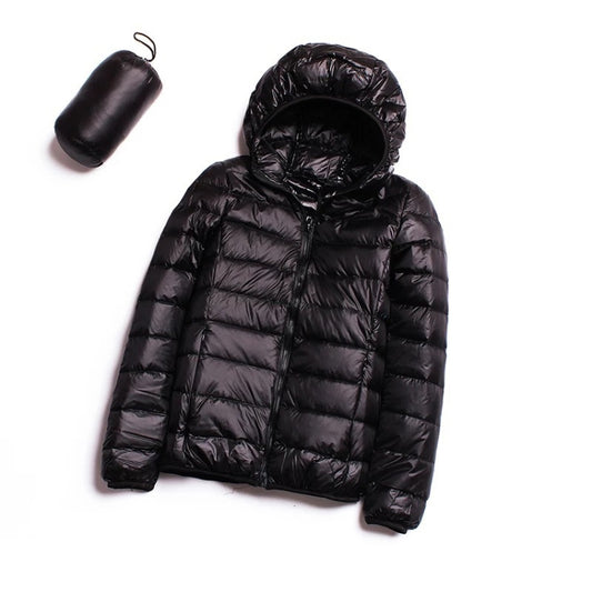 Casual Ultra Light White Duck Down Jacket Women Autumn Winter Warm Coat Hooded Parka, Size:M(Black) - Down Jacket by PMC Jewellery | Online Shopping South Africa | PMC Jewellery