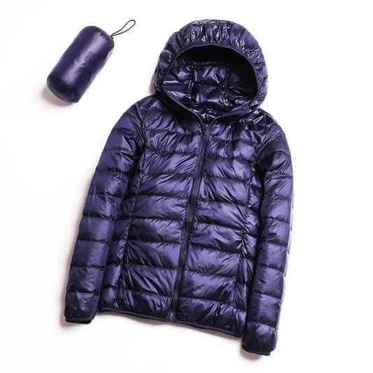 Casual Ultra Light White Duck Down Jacket Women Autumn Winter Warm Coat Hooded Parka, Size:M(Navy Blue) - Down Jacket by PMC Jewellery | Online Shopping South Africa | PMC Jewellery