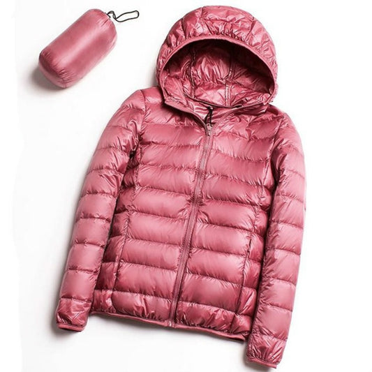 Casual Ultra Light White Duck Down Jacket Women Autumn Winter Warm Coat Hooded Parka, Size:M(Pink) - Down Jacket by PMC Jewellery | Online Shopping South Africa | PMC Jewellery