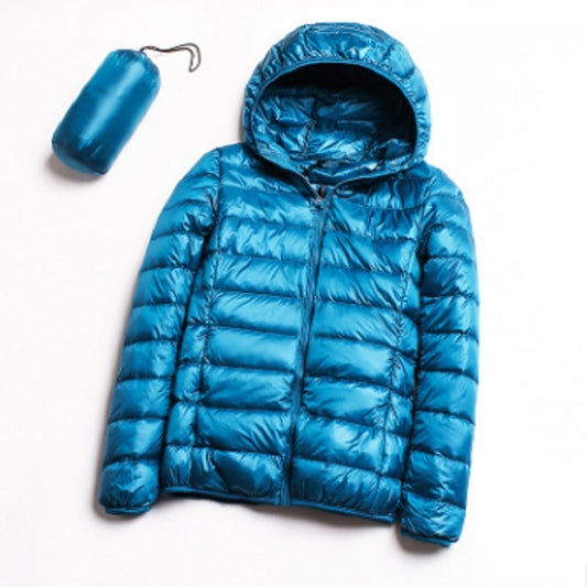 Casual Ultra Light White Duck Down Jacket Women Autumn Winter Warm Coat Hooded Parka, Size:M(Lake Blue) - Down Jacket by PMC Jewellery | Online Shopping South Africa | PMC Jewellery