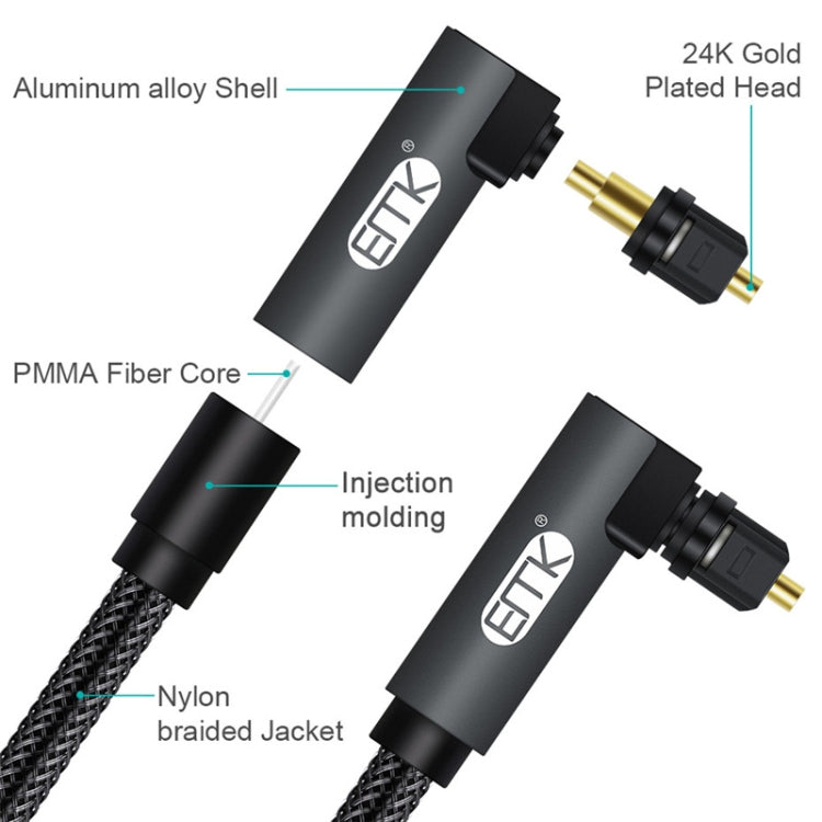 EMK 90 Degree Swivel Adjustable Right Angled 360 Degrees Rotatable Plug Nylon Woven Mesh Optical Audio Cable, Cable Length:25m(Black) - Audio Optical Cables by EMK | Online Shopping South Africa | PMC Jewellery | Buy Now Pay Later Mobicred