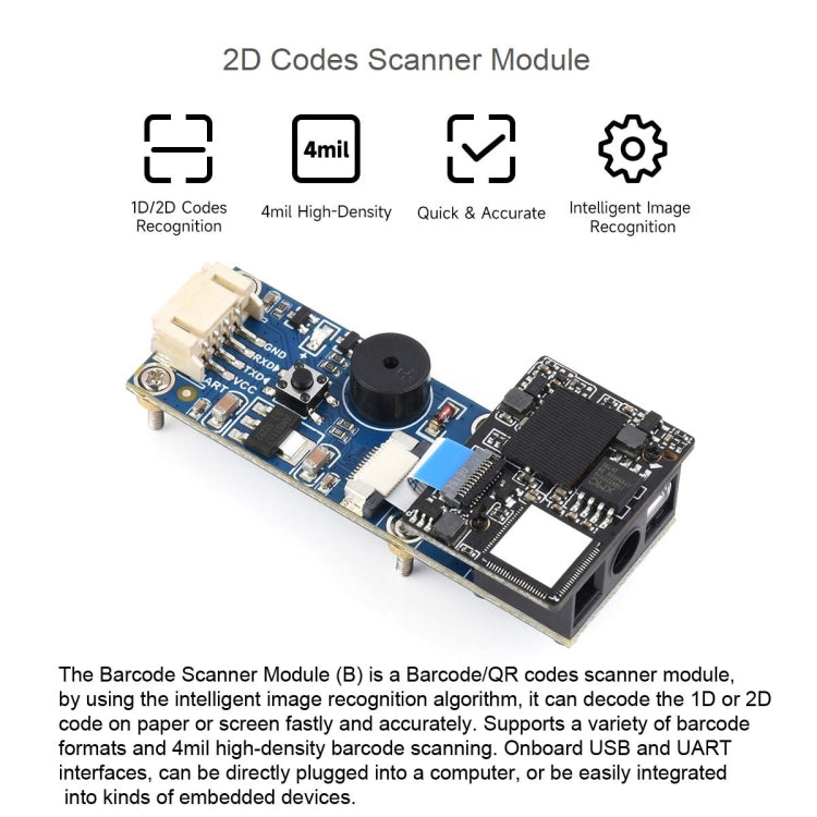 Waveshare 2D Codes Scanner Module Supports 4mil High-density Barcode Scanning,23962 - Modules Expansions Accessories by Waveshare | Online Shopping South Africa | PMC Jewellery | Buy Now Pay Later Mobicred