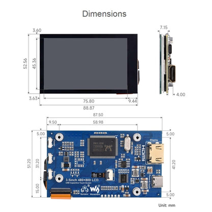 Waveshare 3.5inch 480x800 IPS Capacitive Touch LCD Display For Raspberry Pi ,HDMI Interface - Modules Expansions Accessories by Waveshare | Online Shopping South Africa | PMC Jewellery | Buy Now Pay Later Mobicred