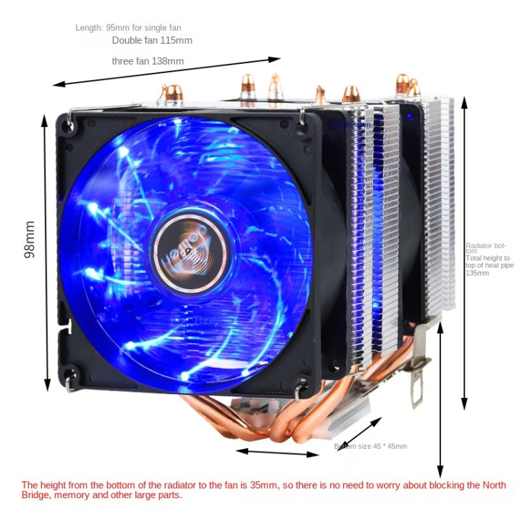 Desktop Computer 6 Copper Tube CPU Radiator Super Quiet Without Light 3-pin Single Fan - Fan Cooling by PMC Jewellery | Online Shopping South Africa | PMC Jewellery | Buy Now Pay Later Mobicred