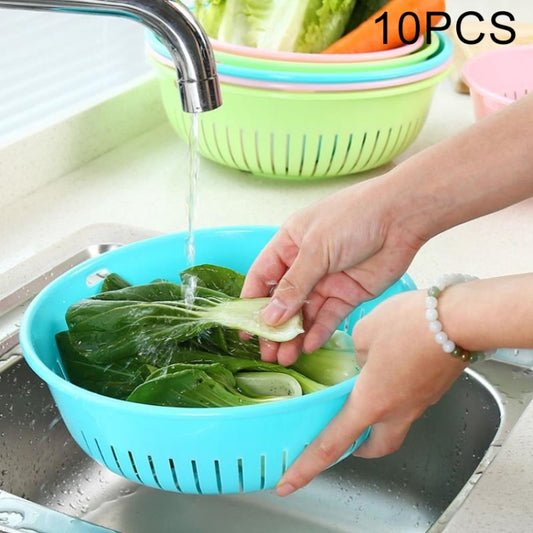 10 PCS Round Hollow Plastic Drain Basket Kitchen Fruit and Vegetable Storage Basket, Size:S(Blue) - Filters by PMC Jewellery | Online Shopping South Africa | PMC Jewellery