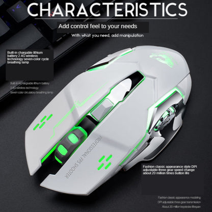 FREEDOM-WOLF X8 2400 DPI 6 Keys 2.4G Wireless Charging Silent Luminous Gaming Mechanical Mouse(White) - Wireless Mice by PMC Jewellery | Online Shopping South Africa | PMC Jewellery | Buy Now Pay Later Mobicred