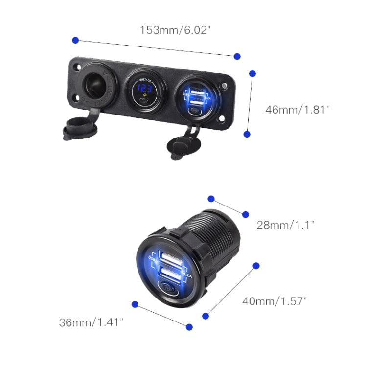 Car Mobile Phone Charger Multi-Port Fast Charging with Cigarette Lighter Multi-Function Digital Display Dual USB Car Charger(Blue Light) - DIY Modified Charger by PMC Jewellery | Online Shopping South Africa | PMC Jewellery | Buy Now Pay Later Mobicred