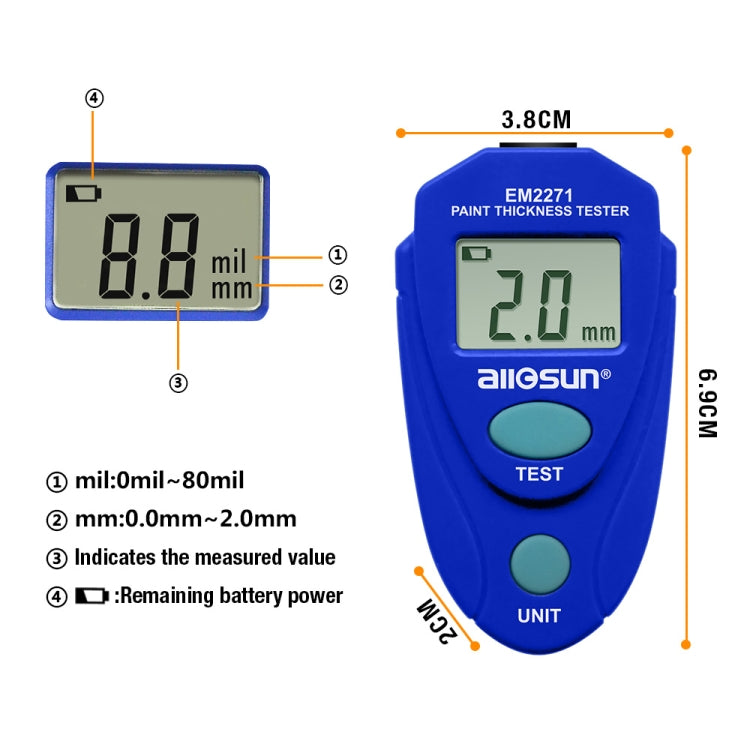 EM2271 Mini Digital Display Car Paint Coating Thickness Gauge Tester - Coating Thickness Gauge by PMC Jewellery | Online Shopping South Africa | PMC Jewellery | Buy Now Pay Later Mobicred