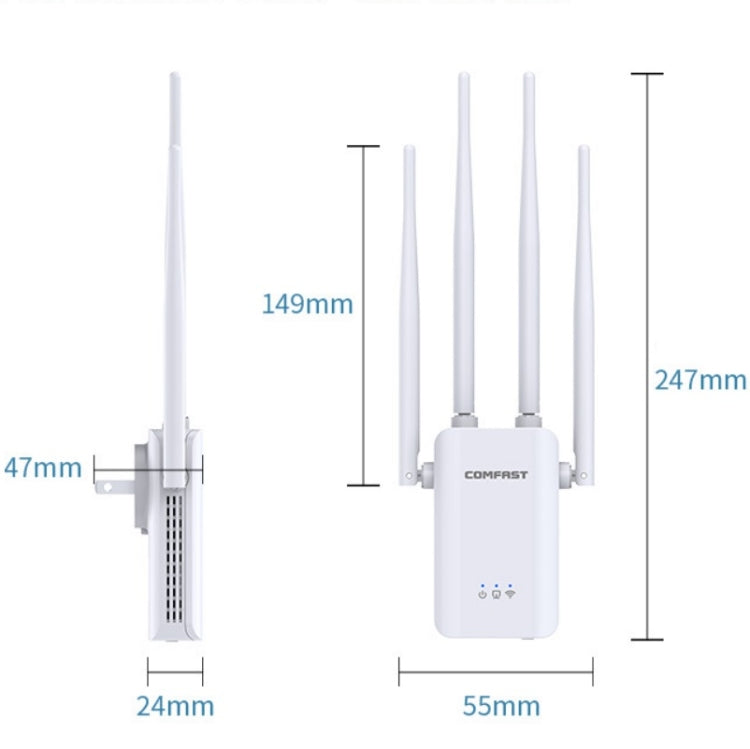 Comfast CF-WR304S 300M 4 Antenna Wireless Repeater High-Power Through-Wall WIFI Signal Amplifier, Specification:UK Plug - Broadband Amplifiers by Comfast | Online Shopping South Africa | PMC Jewellery | Buy Now Pay Later Mobicred