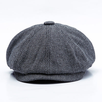 14128 Stripe Snap Design Beret Autumn And Winter Retro Wild Octagonal Hat, Size: 58CM(Dark Grey) - Peaked Cap by PMC Jewellery | Online Shopping South Africa | PMC Jewellery