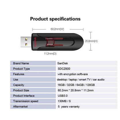 SanDisk CZ600 USB 3.0 High Speed U Disk, Capacity: 256GB - USB Flash Drives by SanDisk | Online Shopping South Africa | PMC Jewellery | Buy Now Pay Later Mobicred