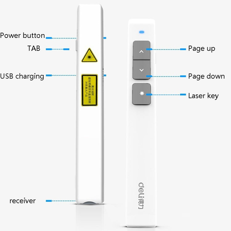 Deli 2.4GHz Laser Page Turning Pen Rechargeable Speech Projector Pen, Model: 2802PL (White) -  by Deli | Online Shopping South Africa | PMC Jewellery | Buy Now Pay Later Mobicred