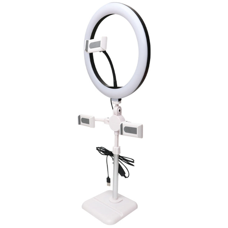 Telescopic Adjustment Live Frame Desktop Tablet Mobile Phone Bracket, Specification: K07 Three-seat With Fill Light (White) - Stand by PMC Jewellery | Online Shopping South Africa | PMC Jewellery | Buy Now Pay Later Mobicred