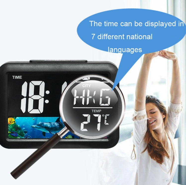 Color Screen Children Electronic Alarm Clock LCD Bedside Alarm Clock(Black Whale) - Alarm Clocks by PMc TechLife | Online Shopping South Africa | PMc TechLife | Buy Now Pay Later Mobicred