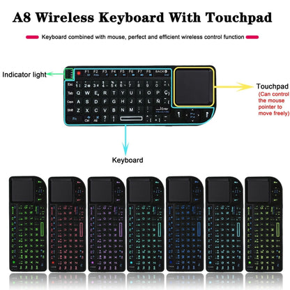 A8 Mini Wireless Mouse And Keyboard With Laser Touchpad Keyboard, Colour: English White Backlight - Laser Keyboard by PMC Jewellery | Online Shopping South Africa | PMC Jewellery | Buy Now Pay Later Mobicred