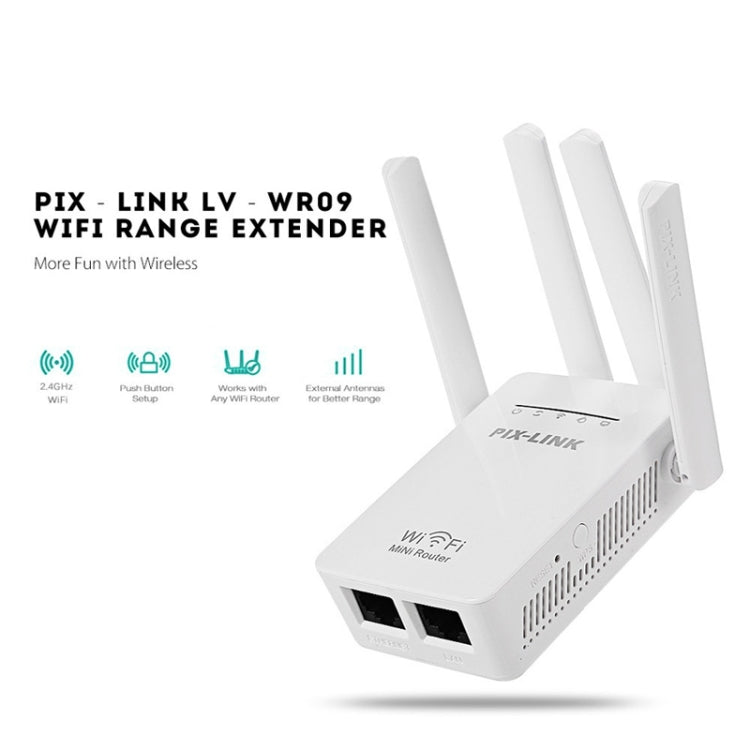 PIX-LINK LV-WR09 300Mbps WiFi Range Extender Repeater Mini Router(EU Plug) - Wireless Routers by PMC Jewellery | Online Shopping South Africa | PMC Jewellery | Buy Now Pay Later Mobicred