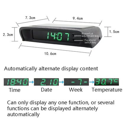 Solar Night Light Car Clock Automotive Electronic Clock Temperature Time+Date+Week+Temperature(Green Light) - Clocks & Car Meters by PMC Jewellery | Online Shopping South Africa | PMC Jewellery