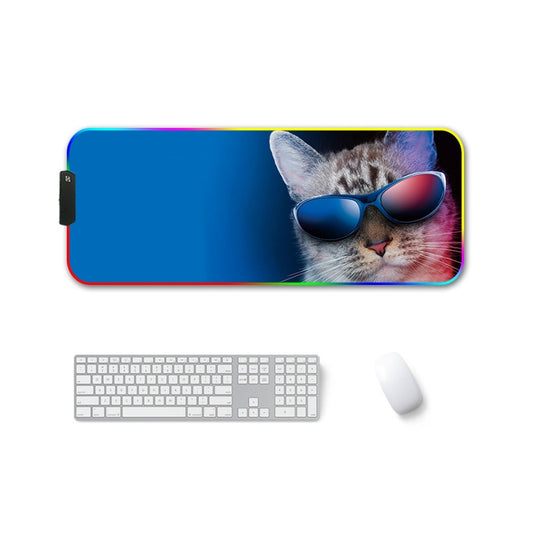 250x350x4mm F-01 Rubber Thermal Transfer RGB Luminous Non-Slip Mouse Pad(Glasses Cat) - Mouse Pads by PMC Jewellery | Online Shopping South Africa | PMC Jewellery | Buy Now Pay Later Mobicred