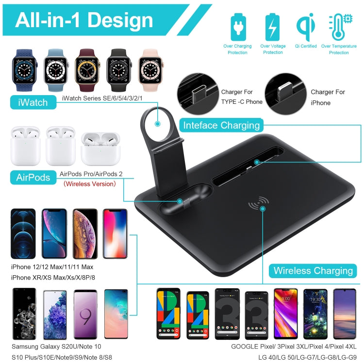 HQ-UD17 4 in 1 Wireless Charger Phone Holder Charging Base for Smart Phones, iWatch, AirPods (Black) - Wireless Charger by PMC Jewellery | Online Shopping South Africa | PMC Jewellery | Buy Now Pay Later Mobicred