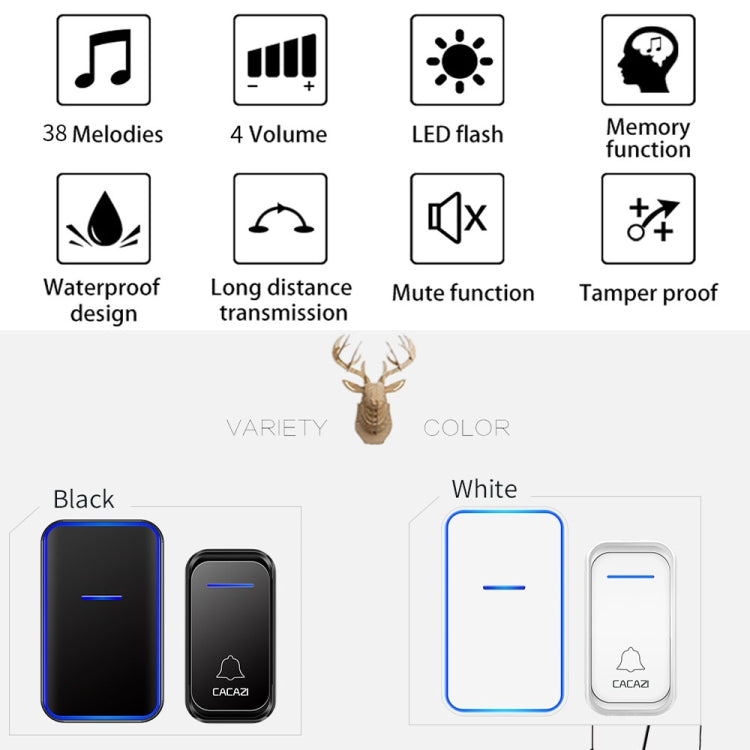 CACAZI Home Smart Digital Wireless Doorbell Remote Electronic Doorbell Elderly Pager, Style: UK Plug(White) - Wireless Doorbell by CACAZI | Online Shopping South Africa | PMC Jewellery