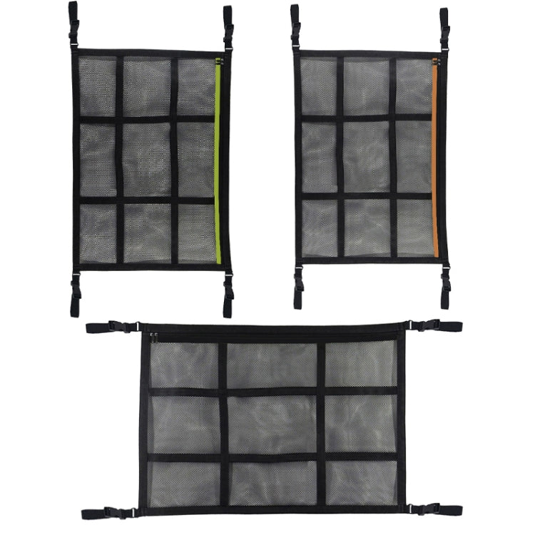 Adjustable Hanging Car Inside Roof Luggage Clothing Storage Net Bag Car Storage Network Pocket, Size: 80x55cm(Double Zipper+Webbing (Black+Green)) - Stowing Tidying by PMC Jewellery | Online Shopping South Africa | PMC Jewellery | Buy Now Pay Later Mobicred