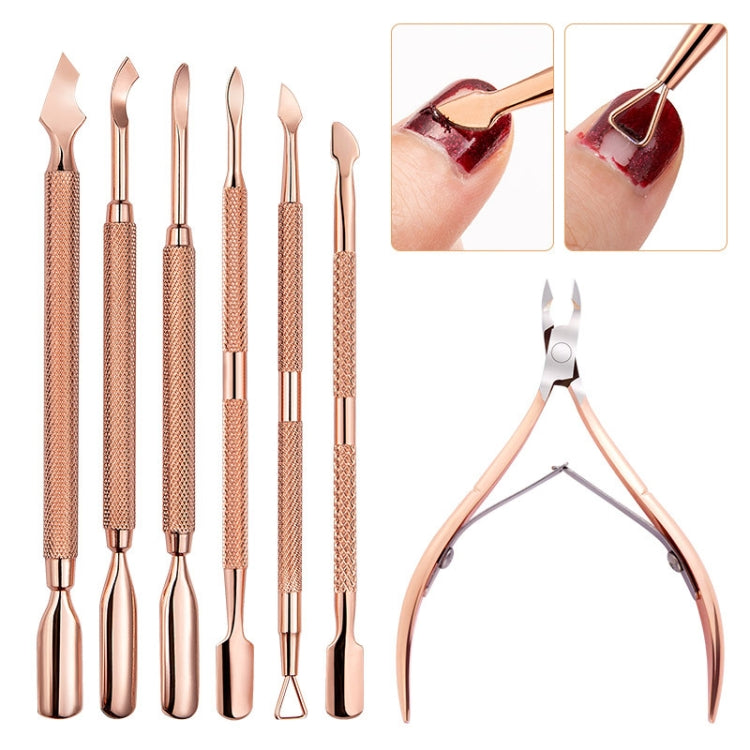 3 PCS Stainless Steel Rose Gold Double-Headed Steel Push Dead Skin Scissors Nail Set,Style: 05  Small Head - Nail Art Equipment by PMC Jewellery | Online Shopping South Africa | PMC Jewellery | Buy Now Pay Later Mobicred