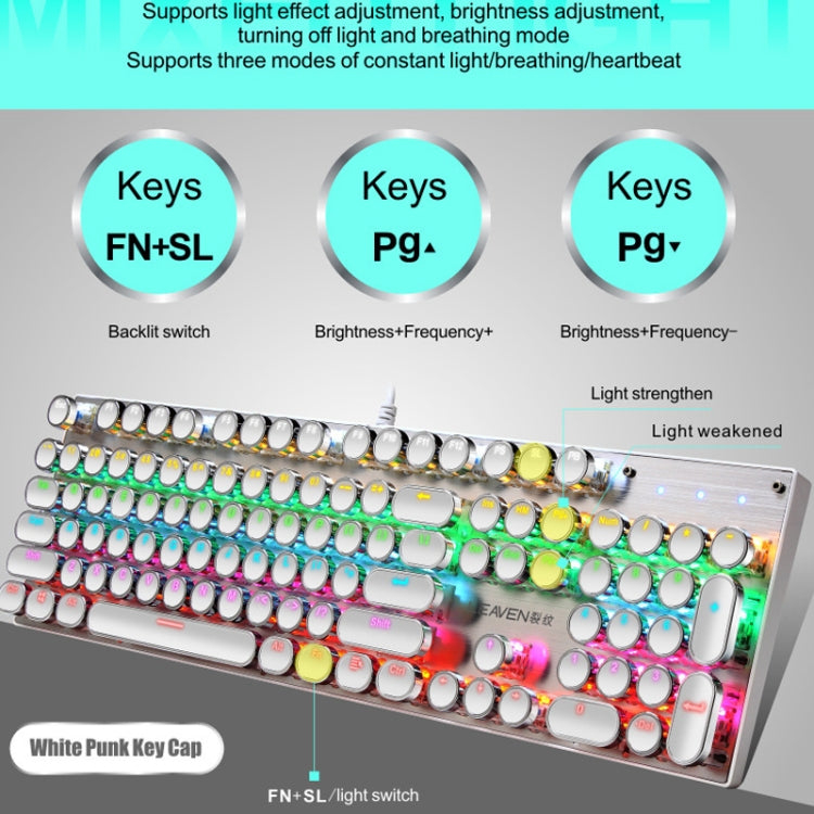 104 Keys Green Shaft RGB Luminous Keyboard Computer Game USB Wired Metal Mechanical Keyboard, Cabel Length:1.5m, Style: Double Imposition Version (White Pink) - Wired Keyboard by PMC Jewellery | Online Shopping South Africa | PMC Jewellery | Buy Now Pay Later Mobicred