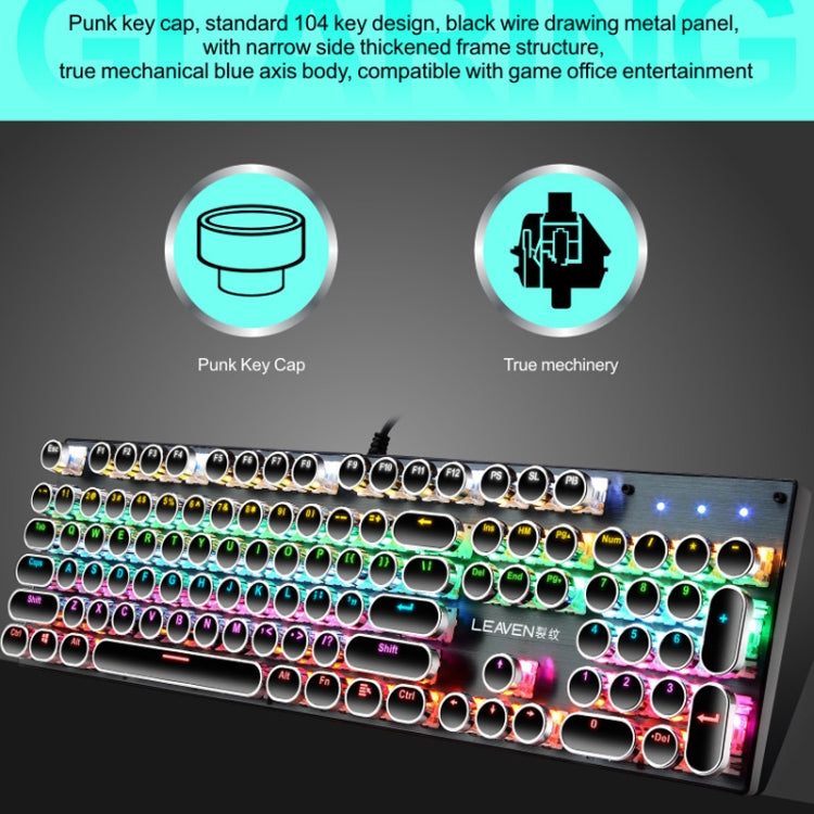 104 Keys Green Shaft RGB Luminous Keyboard Computer Game USB Wired Metal Mechanical Keyboard, Cabel Length:1.5m, Style: Punk Word Through Version (White) - Wired Keyboard by PMC Jewellery | Online Shopping South Africa | PMC Jewellery | Buy Now Pay Later Mobicred