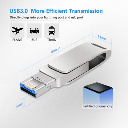 32GB USB 3.0 + 8 Pin + USB-C / Type-C 3 in 1 Phone Computer Metal Rotatable U-Disk(Silver Gray) - U Disk & Card Reader by PMC Jewellery | Online Shopping South Africa | PMC Jewellery | Buy Now Pay Later Mobicred