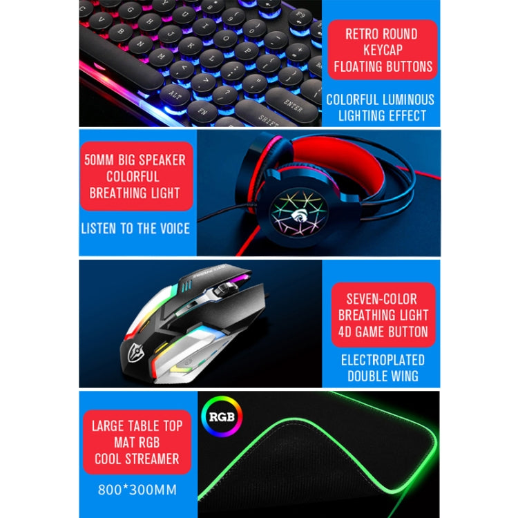 PANTSAN LD-145 4 in 1 Luminous Punk Gaming Keyboard + Mouse + Headphones + Mouse Pad Set(Black) - Wired Keyboard by PANTSAN | Online Shopping South Africa | PMC Jewellery | Buy Now Pay Later Mobicred