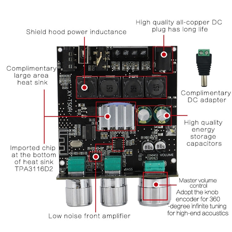 XINYI Sini T50H Bluetooth 5.0 With Pre-Stage High-Level Adjustment Stereo Digital Power Plate Module -  by PMC TechLife | Online Shopping South Africa | PMC TechLife
