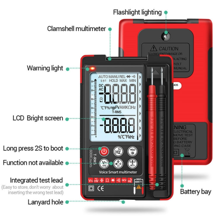 ANENG Automatic Intelligent High Precision Digital Multimeter, Specification: Q60s Voice Control(Red) - Digital Multimeter by ANENG | Online Shopping South Africa | PMC Jewellery | Buy Now Pay Later Mobicred