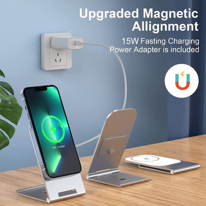 Y56 15W Folding Magnetic Wireless Charging Stand for iPhone 12 and Above(Silver) - Wireless Charger by PMC Jewellery | Online Shopping South Africa | PMC Jewellery | Buy Now Pay Later Mobicred