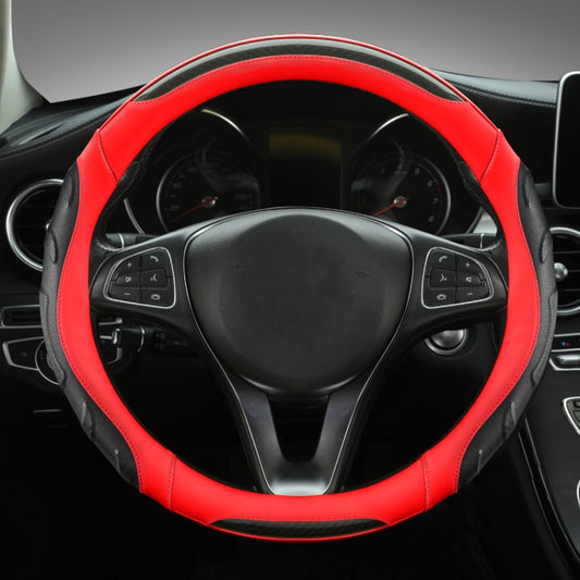 Leather Carbon Fiber Stitching Car Steering Wheel Set, Diameter: 38cm(Black Red Round) - Steering Wheel Accessories by PMC Jewellery | Online Shopping South Africa | PMC Jewellery | Buy Now Pay Later Mobicred