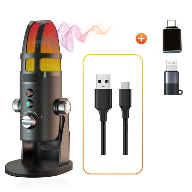 M9 RGB Condenser Microphone Built-in Sound Card,Style: Computer+Type-C+8pin - Microphone by PMC Jewellery | Online Shopping South Africa | PMC Jewellery | Buy Now Pay Later Mobicred