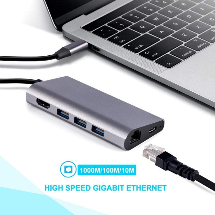 8 in 1 Type-c to HDMI+RJ45 Network Port+3USB3.0+PD Docking Station(Gray) - USB HUB by PMC Jewellery | Online Shopping South Africa | PMC Jewellery | Buy Now Pay Later Mobicred