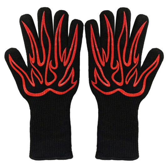 1 Pair High Temperature Resistant Silicone BBQ Gloves  Anti-Scalding Gloves(Big Flame Red) - Safety Gloves by PMC Jewellery | Online Shopping South Africa | PMC Jewellery