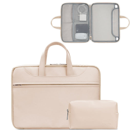 Baona BN-Q006 PU Leather Full Opening Laptop Handbag For 11/12 inches(Light Apricot Color+Power Bag) - 12.1 inch by Baona | Online Shopping South Africa | PMC Jewellery | Buy Now Pay Later Mobicred