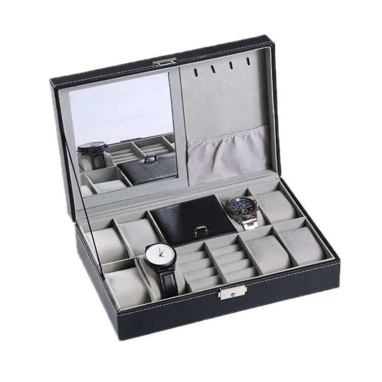 8-Bit Watch Display Storage Box Necklace Ring Jewelry Box With Mirror(Black) - free shipping - PMc TechLife - Order now!