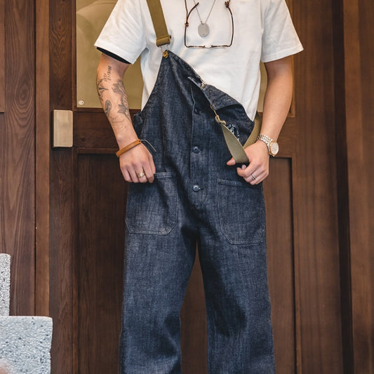 Men Vintage Deck Overalls Spring Autumn Washed Denim Straight Jeans, Size: S(Denim Blue) - Pants by PMC Jewellery | Online Shopping South Africa | PMC Jewellery