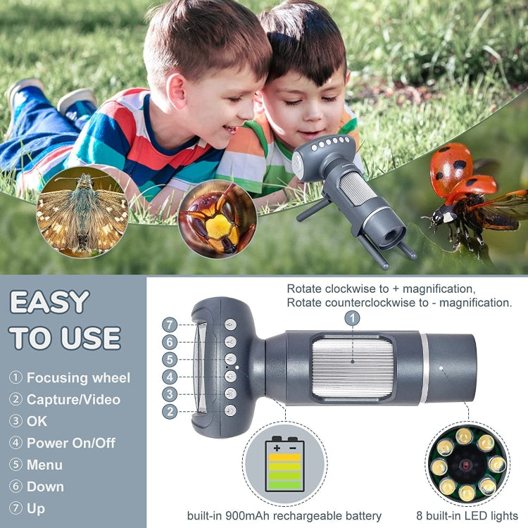 Children Camera Microscope USB Electronic Microscope Digital Magnifying Glass(Silver Gray) - Digital Microscope by PMC Jewellery | Online Shopping South Africa | PMC Jewellery | Buy Now Pay Later Mobicred