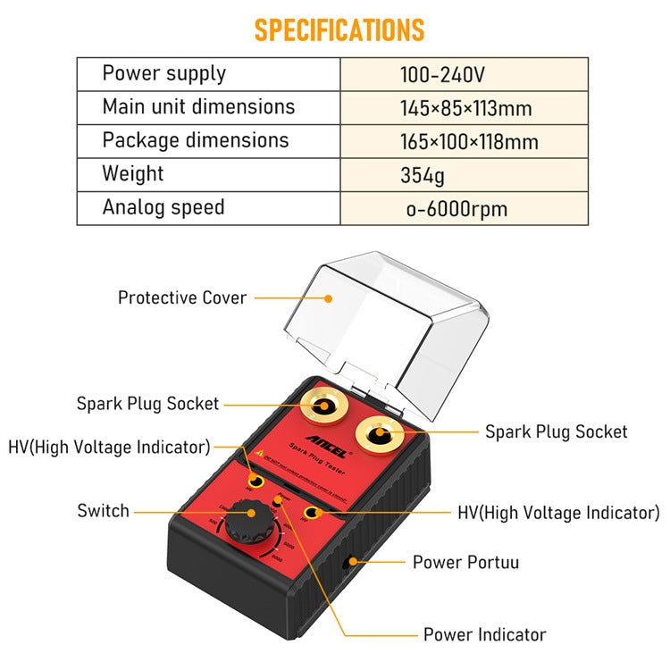 ANCEL Automotive Double Hole Spark Plug Flashover Tester, EU Plug - Electronic Test by PMC Jewellery | Online Shopping South Africa | PMC Jewellery