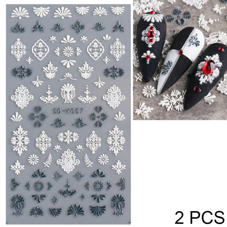 2 PCS 5D Stereoscopic Hollow Lace Nail Stickers Nail Art 3D Flower Embossed Stickers(5D-K57) - Nail Stickers by PMC Jewellery | Online Shopping South Africa | PMC Jewellery | Buy Now Pay Later Mobicred