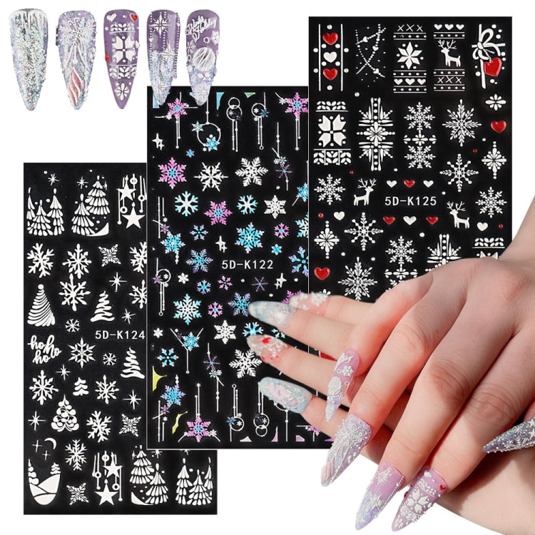 3 PCS 5D Embossed Nail Stickers Christmas Snowflake Elk Nail Stickers(5D-K123) - Nail Stickers by PMC Jewellery | Online Shopping South Africa | PMC Jewellery | Buy Now Pay Later Mobicred