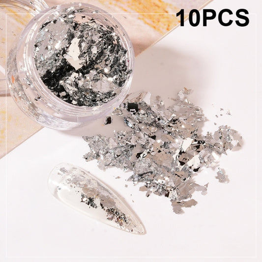 10 PCS K Gold Tin Foil Nail Decoration Nail Polish Adhesive Sticker(02 Silver) - Nail Stickers by PMC Jewellery | Online Shopping South Africa | PMC Jewellery | Buy Now Pay Later Mobicred