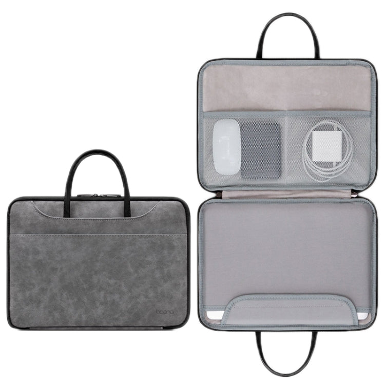 Baona Leather Fully Open Portable Waterproof Computer Bag, Size: 15/15.6/16 inches(Gray Black) - 15 inch by Baona | Online Shopping South Africa | PMC Jewellery | Buy Now Pay Later Mobicred