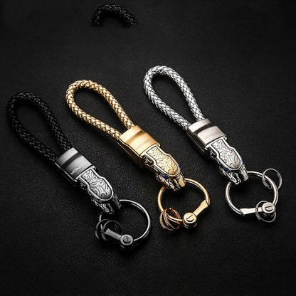HONEST Diamond Encrusted Car Keychain Leather Cord Leopard Metal Keychain Pendant(Basic Gold) - Key Rings by HONEST | Online Shopping South Africa | PMC Jewellery