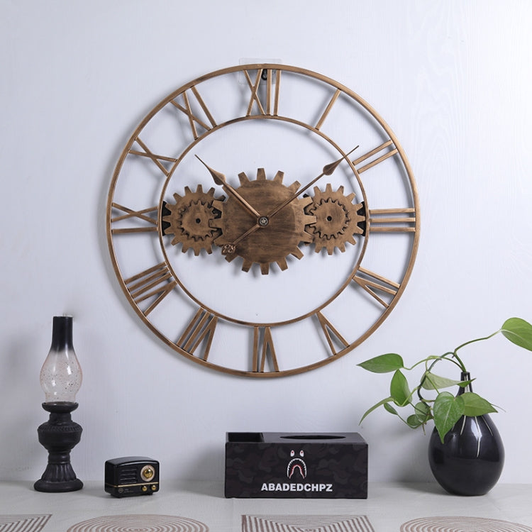 60cm Vintage Iron Round Gear Wall Clock Silent Large Art Clock(Gold+Gold Needle) - Wall Clock by PMc TechLife | Online Shopping South Africa | PMc TechLife | Buy Now Pay Later Mobicred